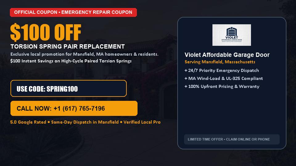 Violet Affordable Garage Door $100 OFF Dual Torsion Spring Replacement in Mansfield, MA