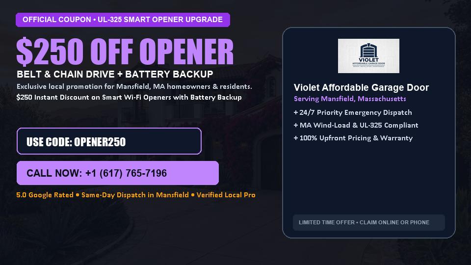 Violet Affordable Garage Door $250 OFF Premium LiftMaster Opener Installation in Mansfield, MA
