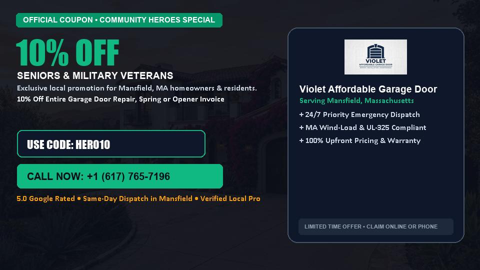 Violet Affordable Garage Door 10% OFF Seniors & Military Veterans in Mansfield, MA